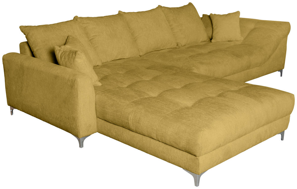 ECKSOFA Senfgelb Chenille  - Chromfarben/Senfgelb, KONVENTIONELL, Textil/Metall (227/329cm) - Carryhome