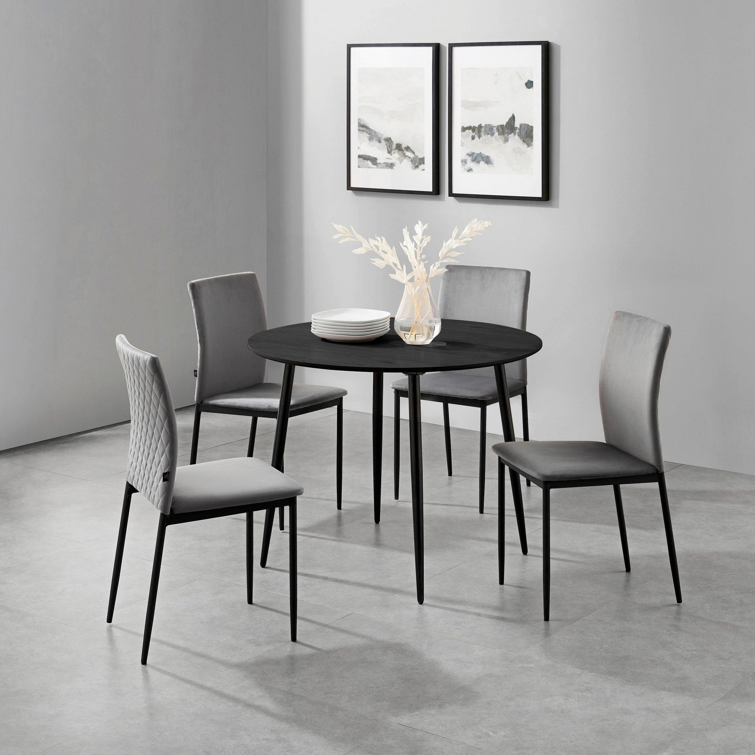 STUHL-SET 4 Stück  in Stahl Lederlook  - Anthrazit/Schwarz, Design, Textil/Metall (44/88/51cm) - MID.YOU