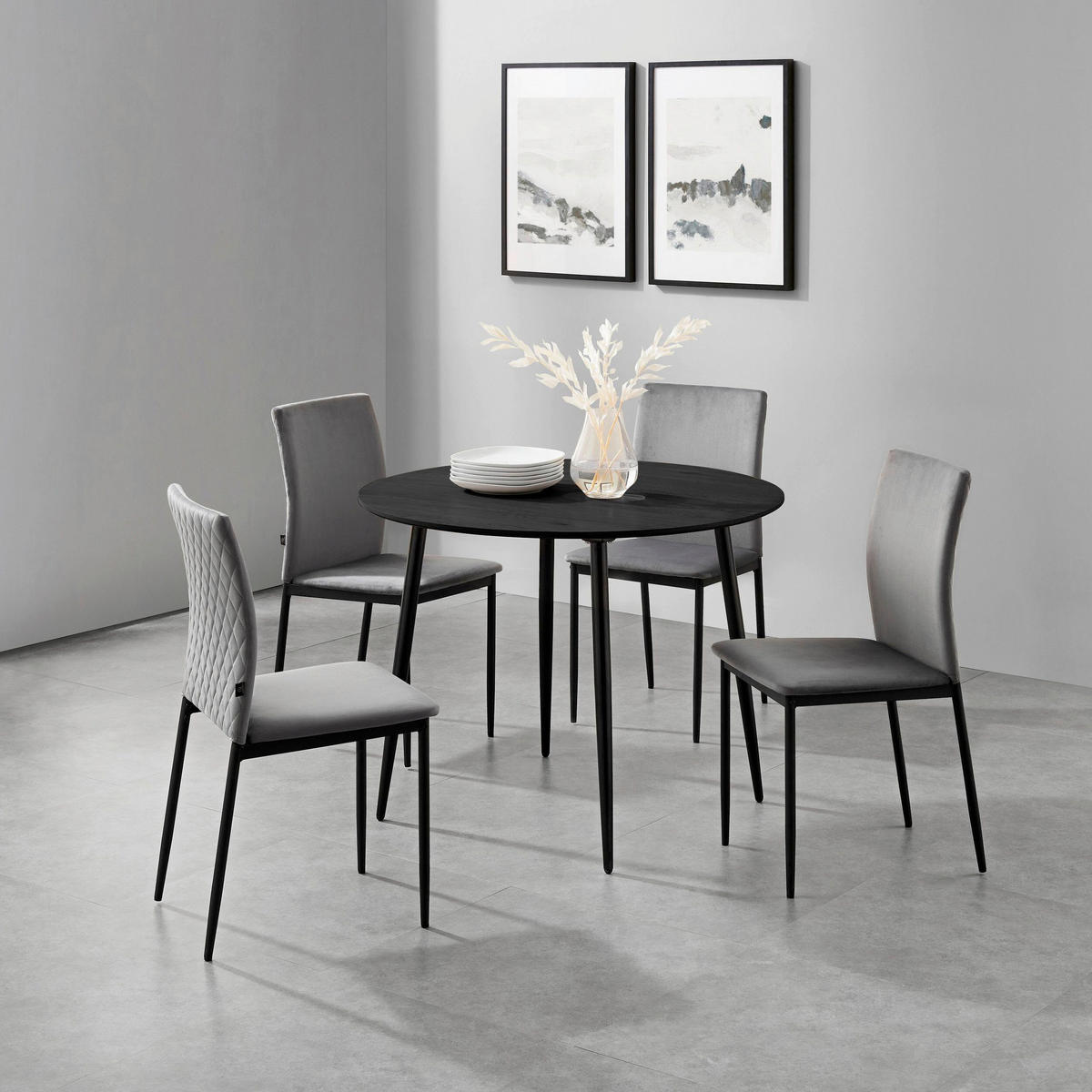 STUHL-SET 4 Stück  in Stahl Lederlook  - Anthrazit/Schwarz, Design, Textil/Metall (44/88/51cm) - MID.YOU