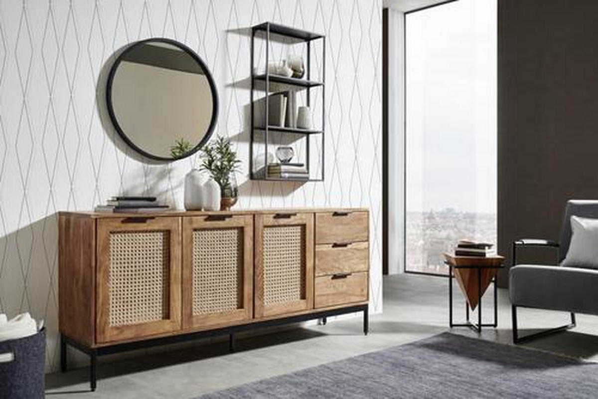 SIDEBOARD Wiener Geflecht  in 170/75/40 cm  - Schwarz/Akaziefarben, LIFESTYLE, Holz/Metall (170/75/40cm) - Landscape