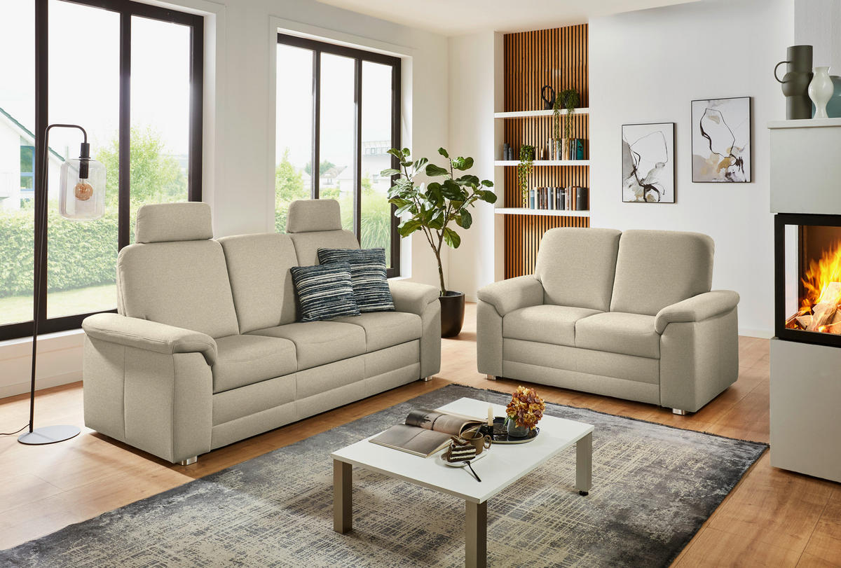 SITZGARNITUR Chenille Sandfarben  - Sandfarben/Alufarben, Konventionell, Textil/Metall (208/156/96/89cm) - Beldomo Comfort