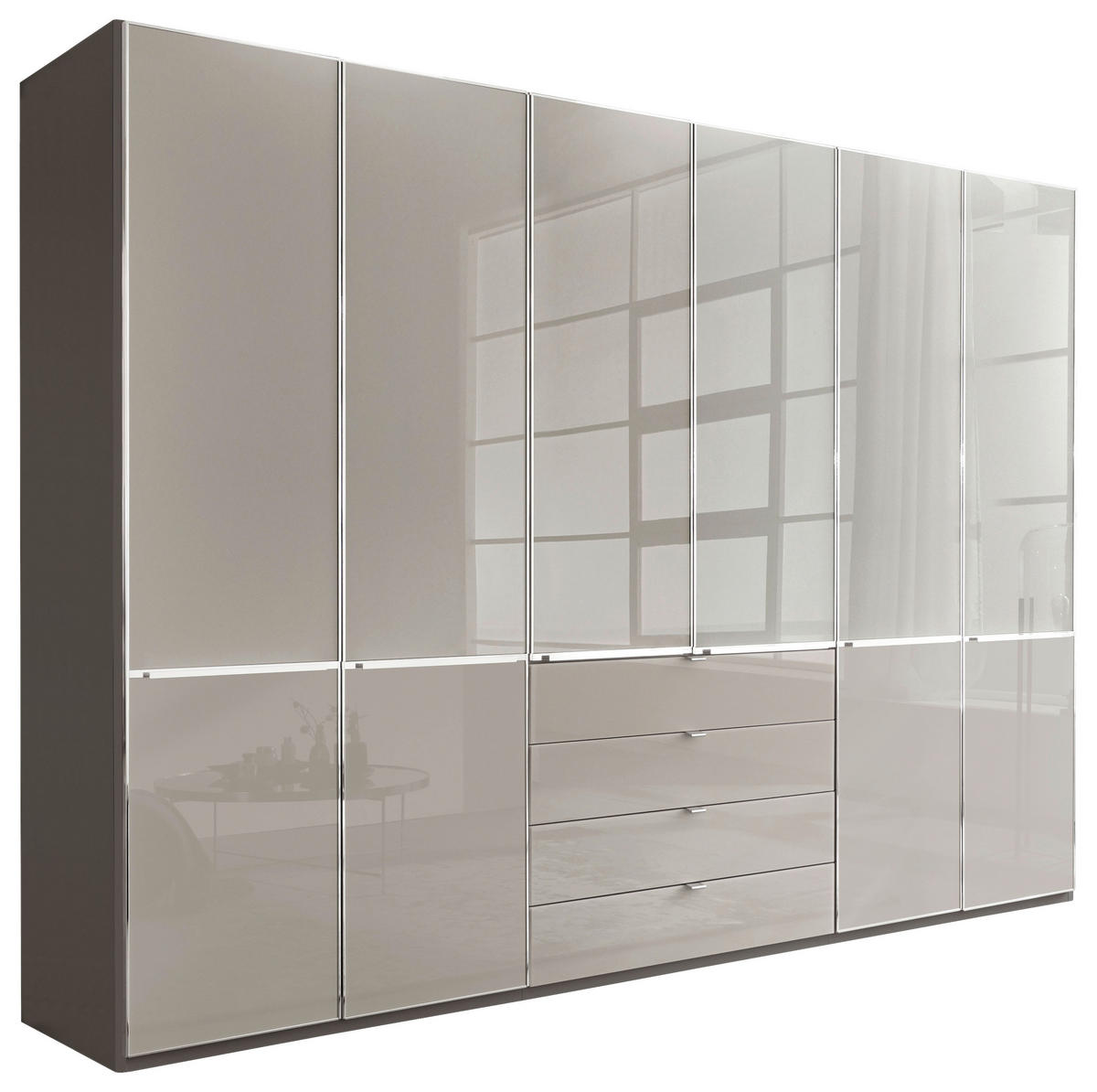 NYÍLÓAJTÓS SZEKRÉNY szürke, sötétszürke  - krómszínű/sötétszürke, Konventionell, faalapú anyag/Üveg (300/216/58cm) - Novel