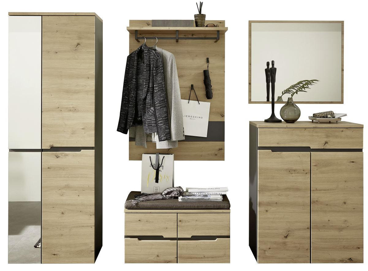 GARDEROBE Graphitfarben, Eichefarben - Eichefarben/Graphitfarben, Design, Glas (255/197/38cm) - Voleo