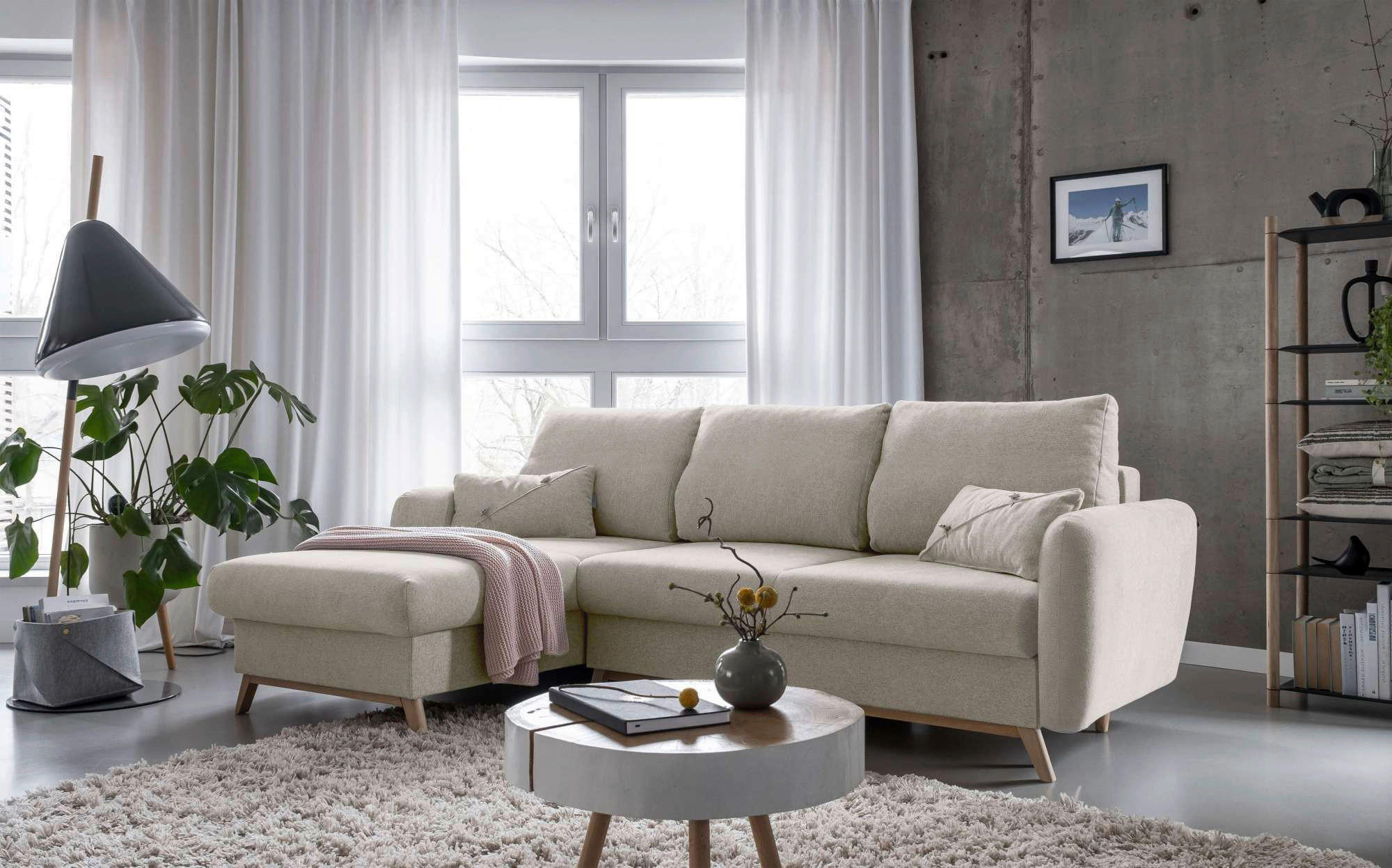 ECKSOFA Beige Chenille  - Beige/Naturfarben, Holz/Textil (157/235cm) - MID.YOU