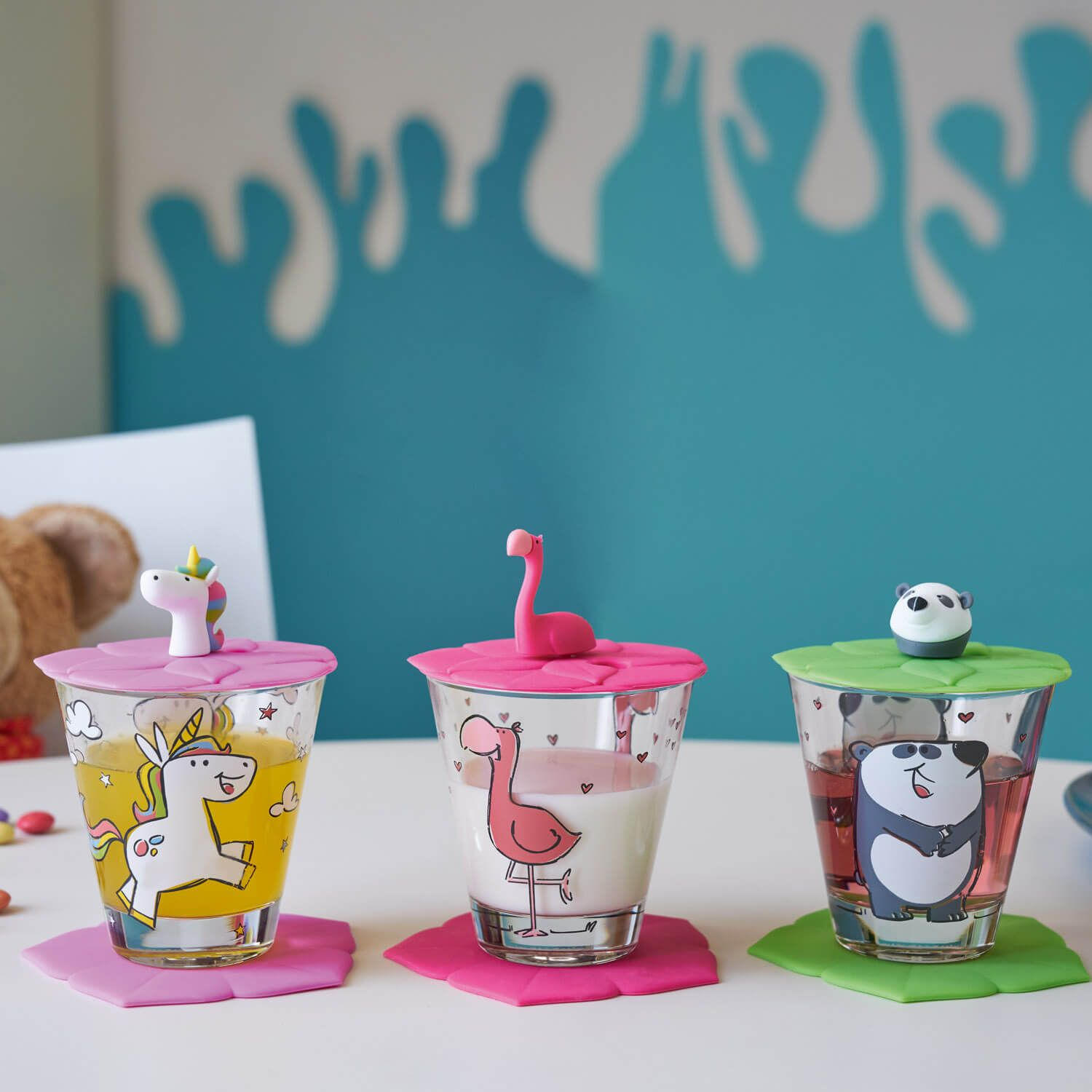 KINDER-GLÄSERSET Bambini  9-teilig  - Pink/Multicolor, KONVENTIONELL, Glas/Kunststoff (21/10/11cm) - Leonardo