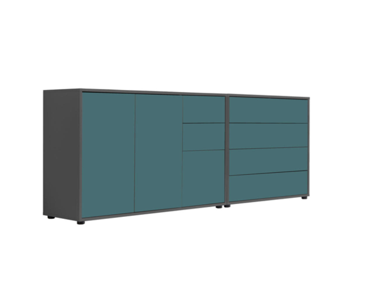 SIDEBOARD  in 184,5/73/33 cm  - Anthrazit/Petrol, MODERN, Holzwerkstoff (184,5/73/33cm) - MID.YOU