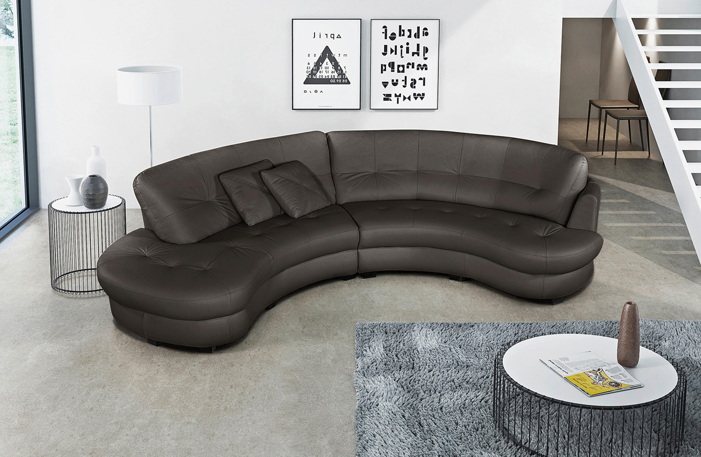 ECKSOFA Dunkelbraun Echtleder Lederlook  - Dunkelbraun/Schwarz, Design, Leder/Kunststoff (113/300cm) - Livetastic