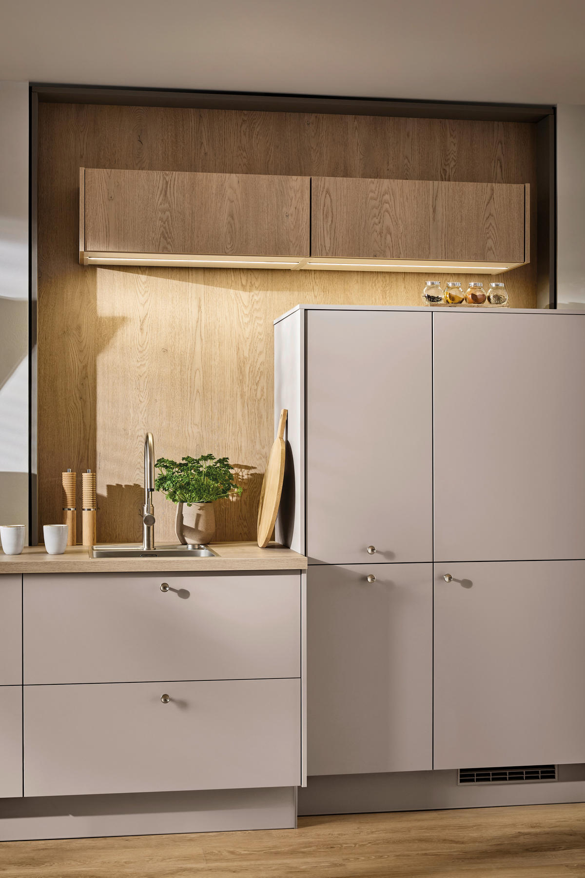 EINBAUKÜCHE   - Eichefarben/Grau, KONVENTIONELL, Holzwerkstoff - Xora