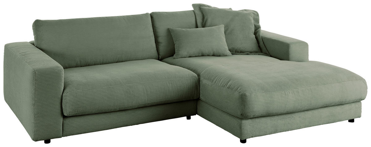 ECKSOFA in Cord Olivgrün  - Schwarz/Olivgrün, Design, Kunststoff/Textil (270/190cm) - Lomoco