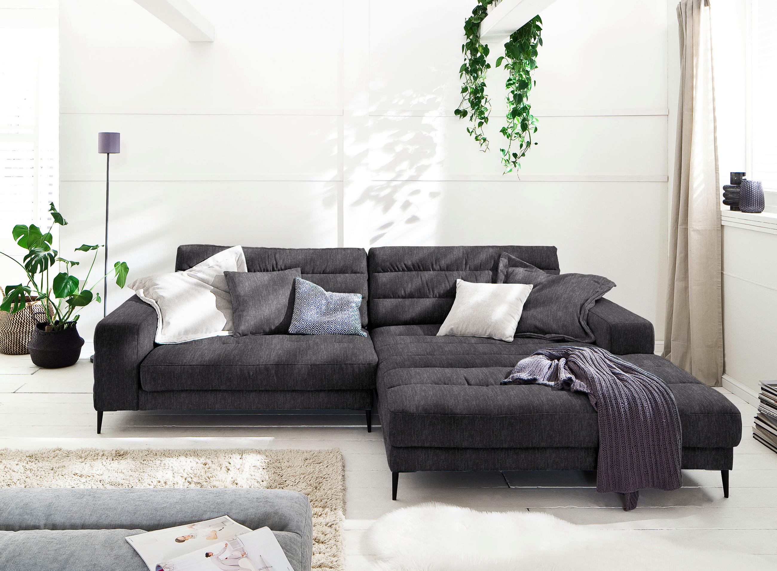 ECKSOFA in Flachgewebe Grau  - Schwarz/Grau, Design, Textil/Metall (296/207cm) - Dieter Knoll