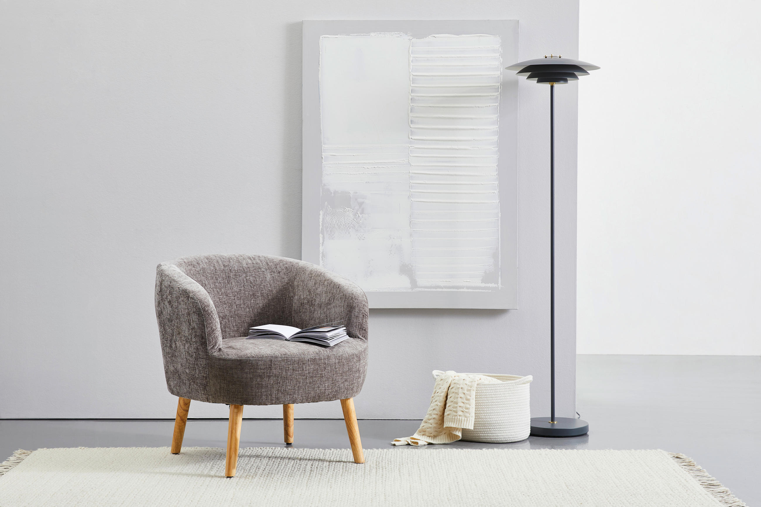 COCKTAILSESSEL Flachgewebe Grau, Ecru    - Ecru/Grau, Design, Holz/Textil (72/71/74cm) - MID.YOU