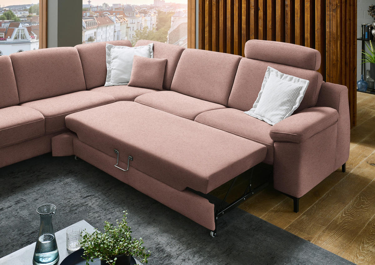 ECKSOFA in Chenille Altrosa  278/278 cm  - Schwarz/Altrosa, Design, Textil/Metall (278/278cm) - Valdera