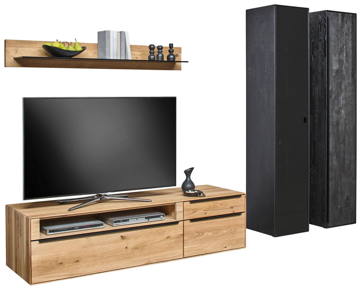 WOHNWAND  in Schwarz, Eichefarben 295/206/57 cm  - Eichefarben/Anthrazit, Natur, Glas/Holz (295/206/57cm) - Valnatura