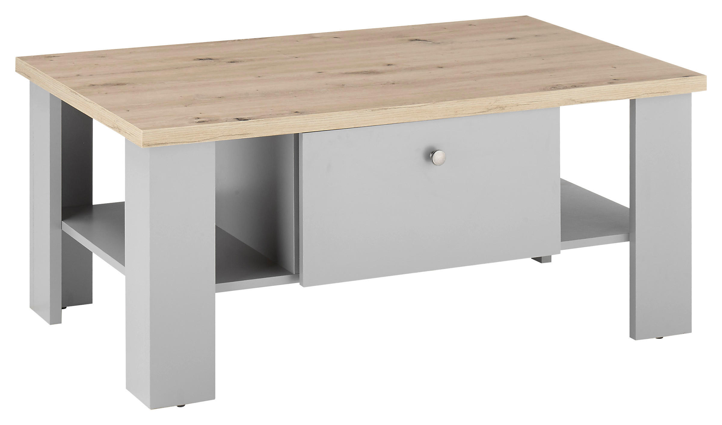 COUCHTISCH rechteckig Eichefarben, Hellgrau  - Eichefarben/Silberfarben, Design, Holzwerkstoff/Metall (107/46/67cm) - MID.YOU