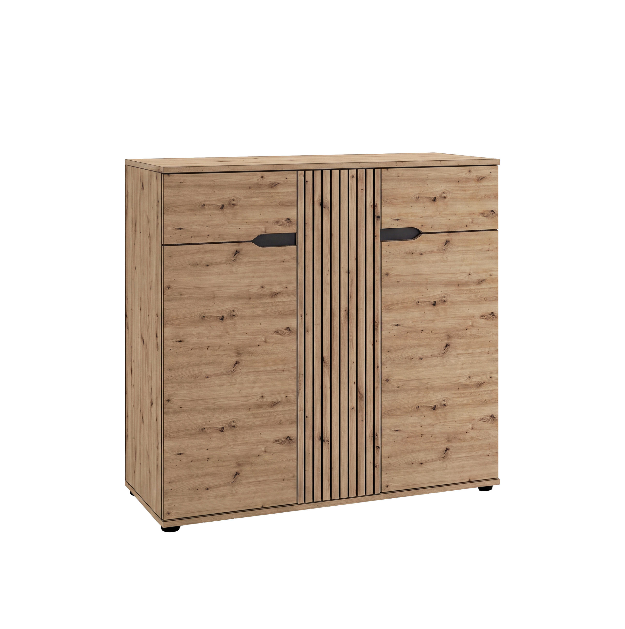 KOMMODE , 104/98/37 cm, 2 Schublade(n)  - Schwarz/Eiche Artisan, Design, Holzwerkstoff/Kunststoff (104/98/37cm) - MID.YOU
