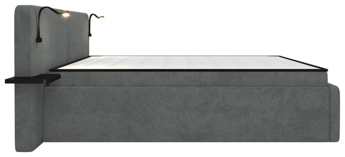 POLSTERBETT 180/200 cm,  in Dunkelgrau, gepolstertes Kopfteil, Beleuchtung, Lattenrost, H2 + H3 = mittel + fest  - Dunkelgrau/Schwarz, MODERN, Kunststoff/Textil (180/200cm) - Chameo