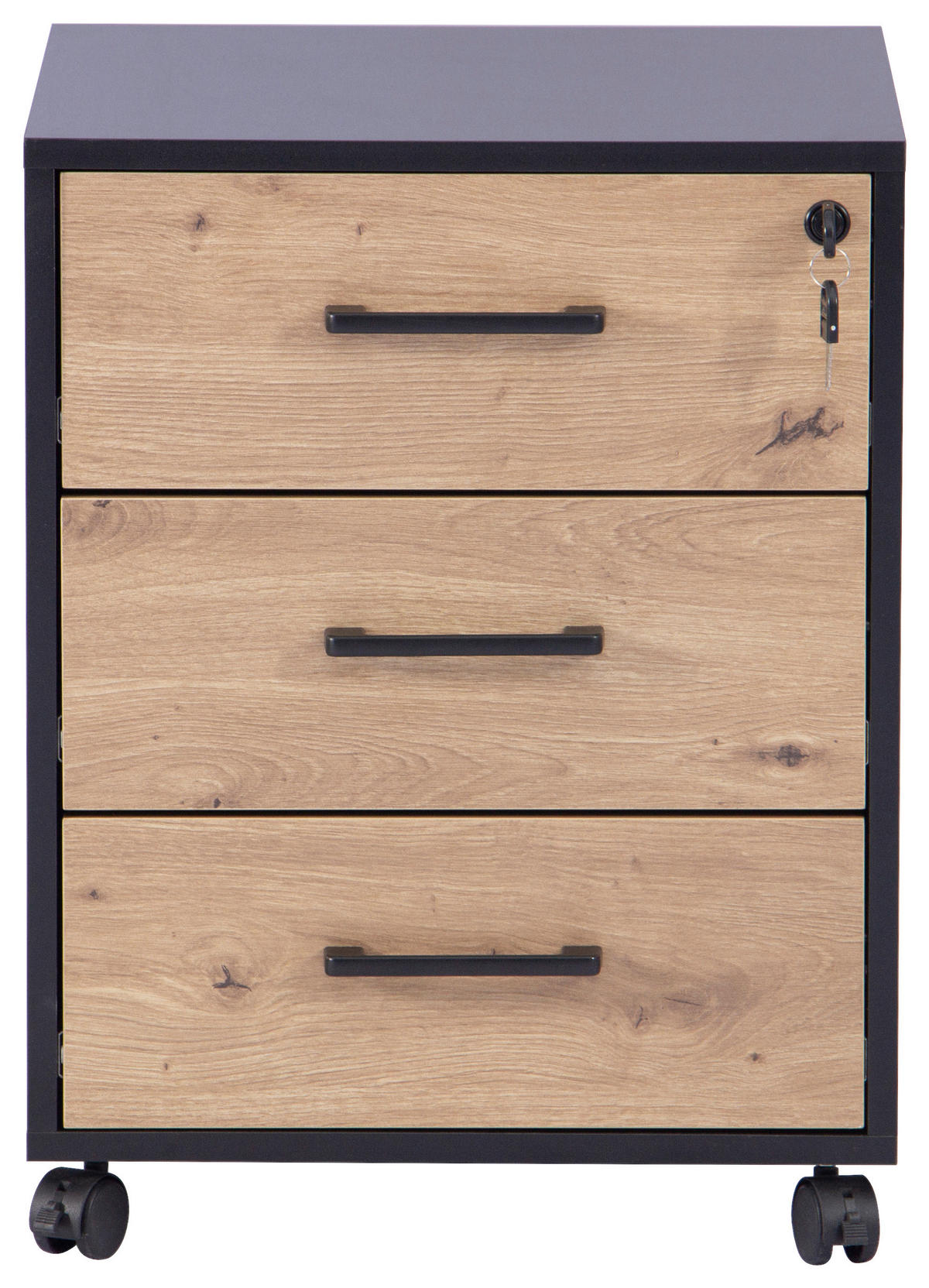 ROLLCONTAINER Schwarz, Eiche Artisan  - Schwarz/Eiche Artisan, MODERN, Holzwerkstoff/Kunststoff (43/56/42cm) - Livetastic