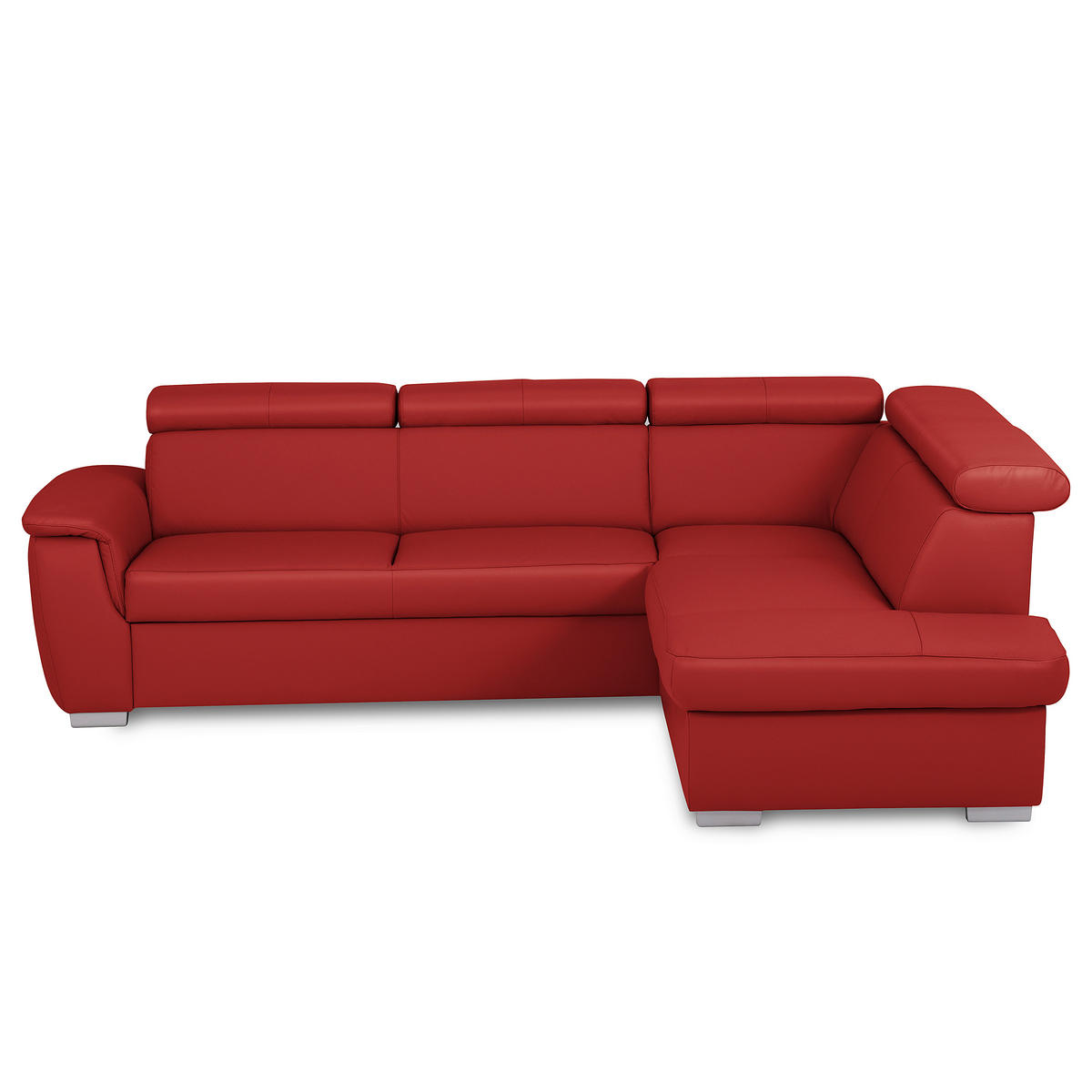 ECKSOFA  in Lederlook Echtleder Rot  - Silberfarben/Rot, Leder/Holz (262/211cm) - Celina Home