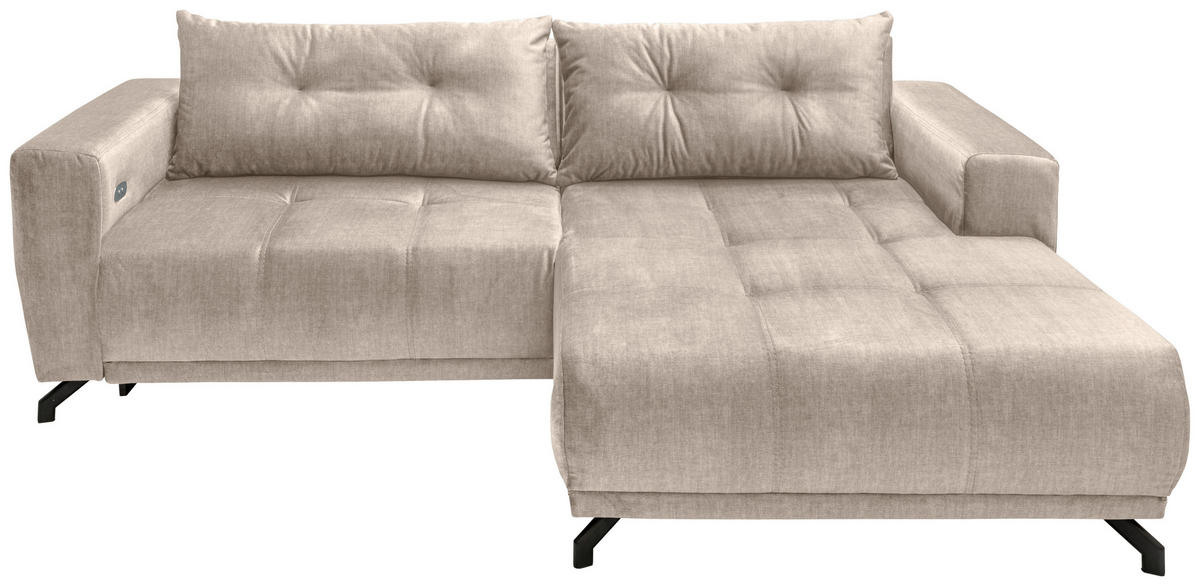 ECKSOFA Restato Creme Velours  - Creme/Schwarz, MODERN, Textil/Metall (246/177cm) - MID.YOU
