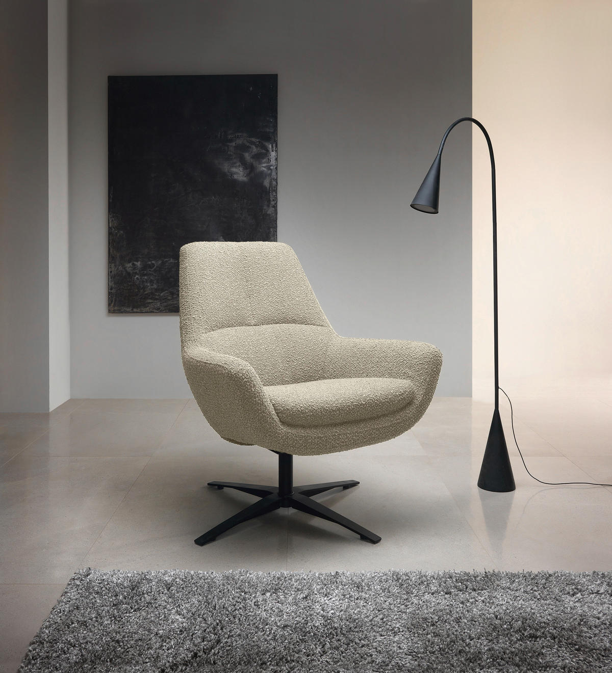 SESSEL BE ORGANIC Bouclé Beige    - Beige/Schwarz, MODERN, Textil/Metall (81/92/83cm) - Trendmanufaktur