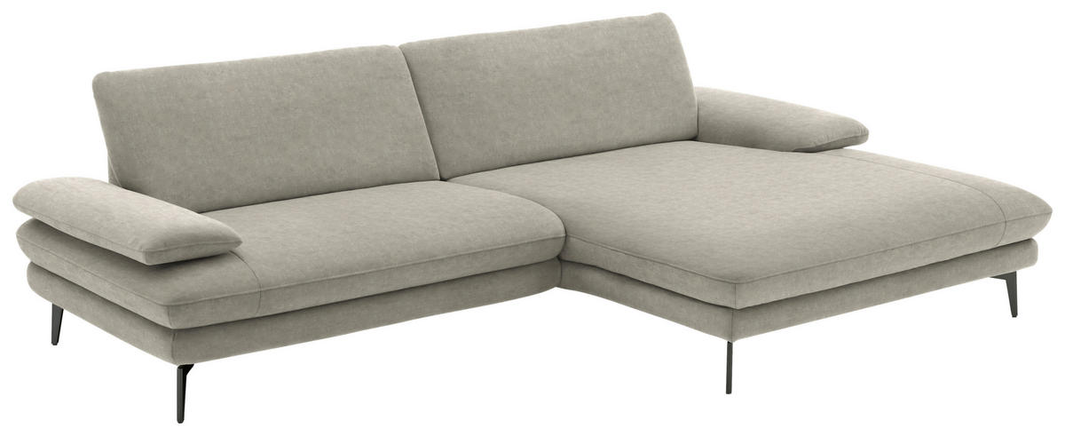 ECKSOFA in Velours Platinfarben  284/184 cm  - Platinfarben/Schwarz, Design, Textil/Metall (284/184cm) - Dieter Knoll