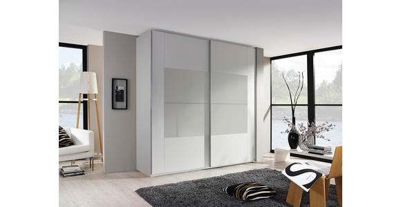 SCHWEBETÜRENSCHRANK  in Weiß, Hellgrau  - Hellgrau/Alufarben, KONVENTIONELL, Glas/Holzwerkstoff (181/223/68cm) - Xora