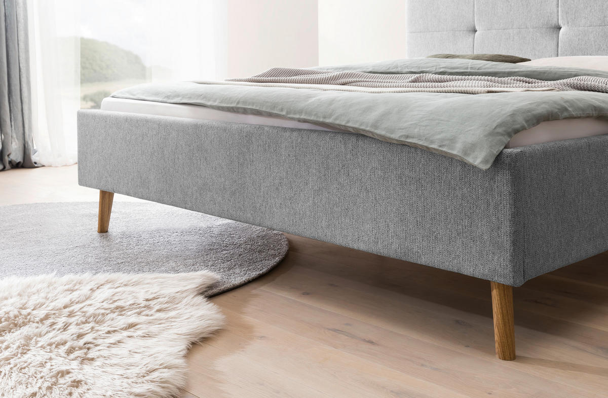POLSTERBETT 180/200 cm  in Grau  - Eichefarben/Grau, Basics, Holz/Textil (180/200cm) - Xora