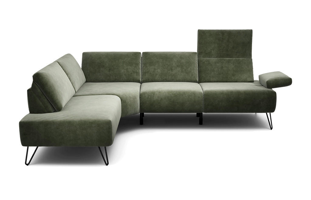 ECKSOFA in Samt Waldgrün  193/245-263 cm  - Waldgrün/Schwarz, Design, Textil/Metall (193/245-263cm) - SENSOO
