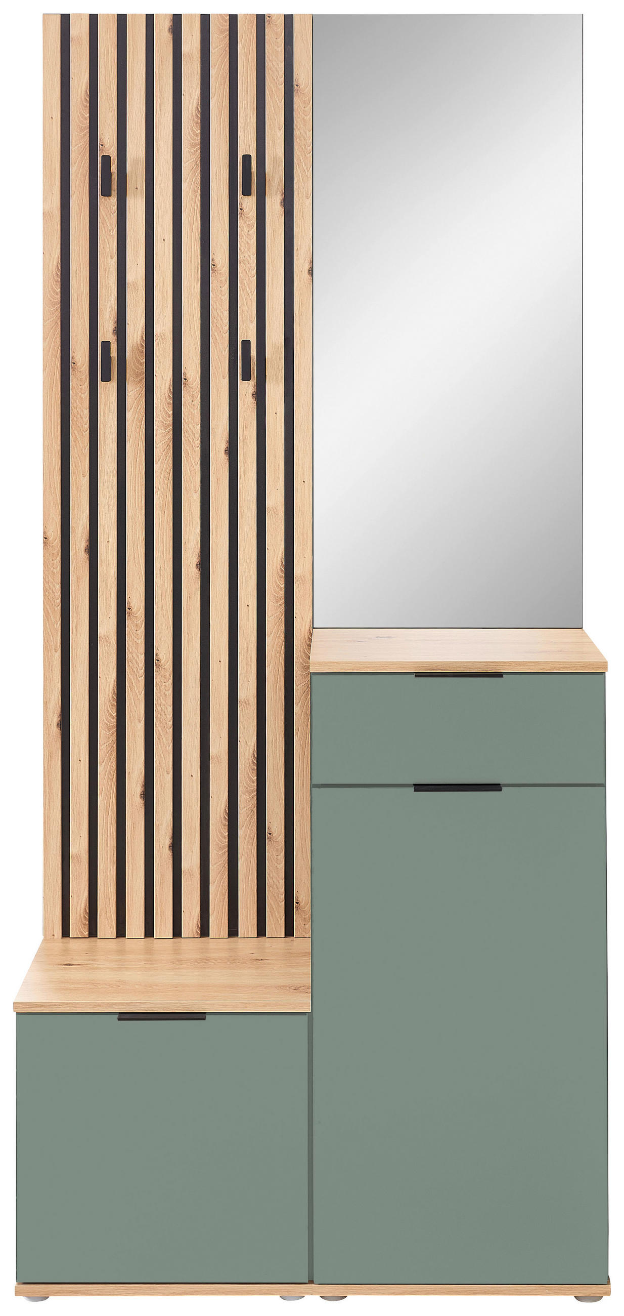 GARDEROBE 4-teilig  in 88/195/35 cm  - Salbeigrün/Eiche Artisan, Design, Glas/Holzwerkstoff (88/195/35cm) - Xora