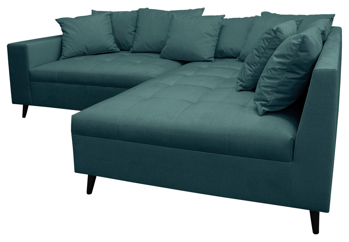 Ecksofa inkl. Hocker, mikrovlakna barve petroleja  - barve petroleja/črna, Design, tekstil/les (247/174cm) - MID.YOU