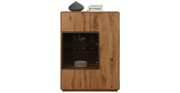 HIGHBOARD Wildeiche massiv gebürstet Schlammfarben, Eichefarben - Schlammfarben/Eichefarben, Design, Glas/Holz (99/134,5/44cm) - Valnatura
