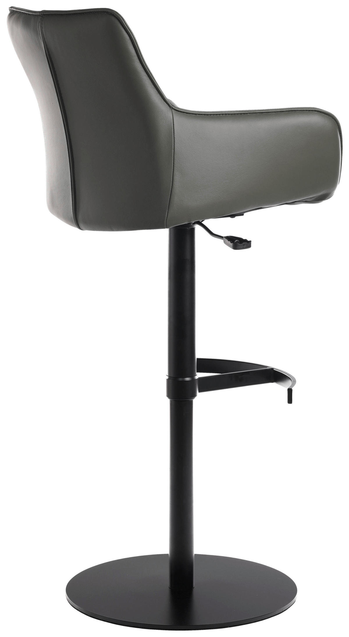 BARHOCKER Echtleder Grau, Schwarz Eisen Lederauswahl, Sitzfläche 360° drehbar, automatische Rückholfunktion  - Schwarz/Grau, Design, Leder/Metall (54/92-112/55cm) - Novel