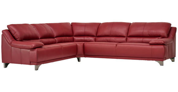 ECKSOFA Rot Echtleder  - Rot/Schwarz, Design, Leder/Metall (253/290cm) - Xora