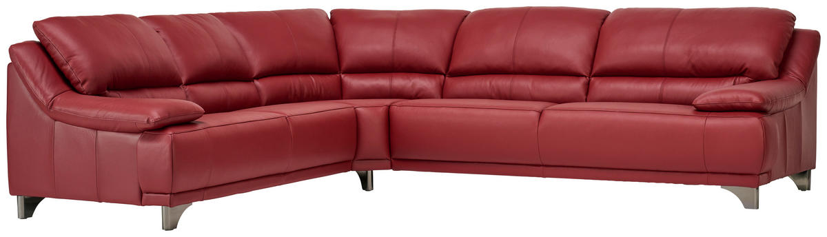 ECKSOFA in Echtleder Rot  - Rot/Schwarz, Design, Leder/Metall (253/290cm) - Xora