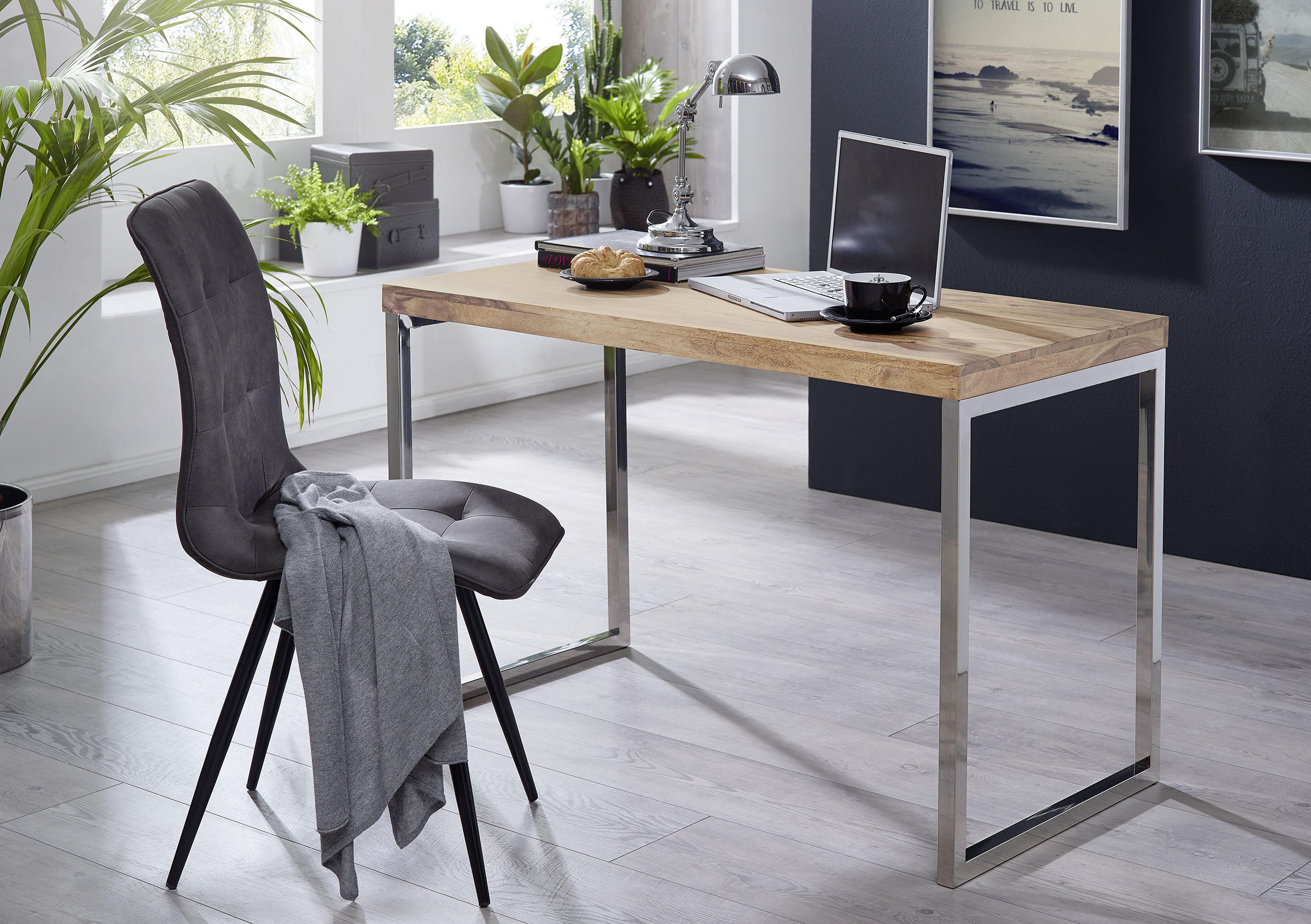 SCHREIBTISCH 120/60/76 cm  in Akaziefarben  - Chromfarben/Akaziefarben, Design, Holz/Metall (120/60/76cm) - MID.YOU