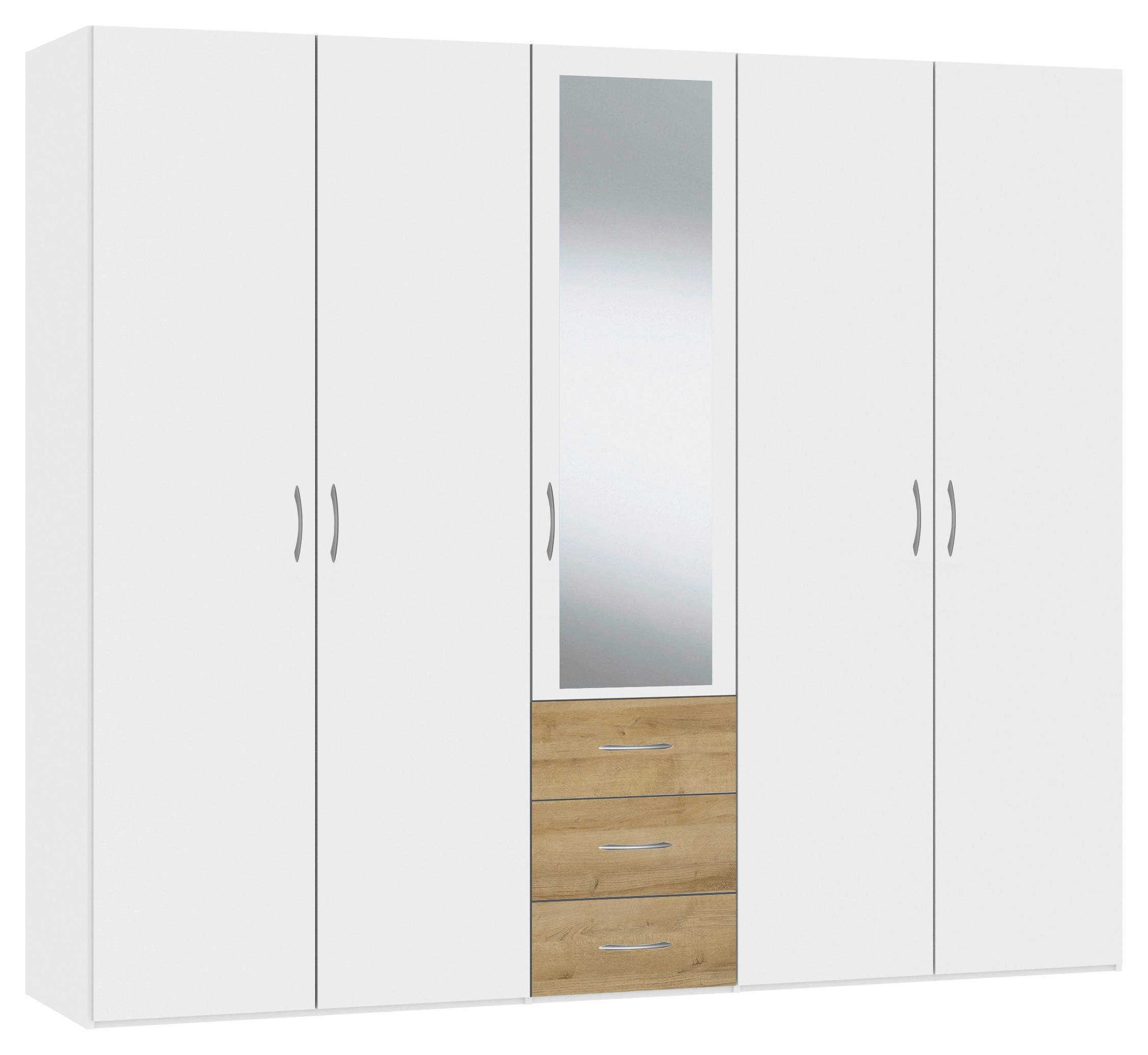 KLEIDERSCHRANK 253/215/59 cm 5-türig Weiß, Eichefarben  - Eichefarben/Silberfarben, Design, Glas/Holzwerkstoff (253/215/59cm) - Boxxx