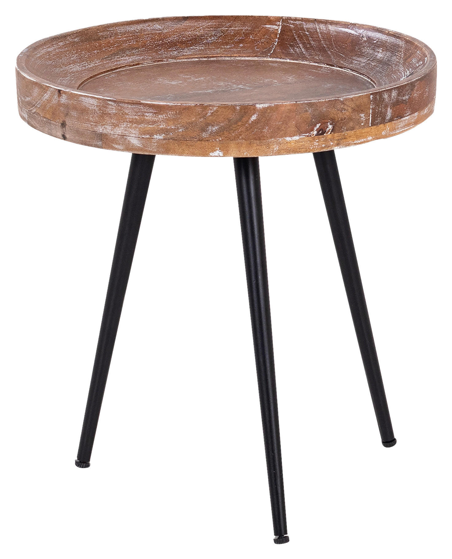NACHTTISCH 38/38/40 cm Mangoholz massiv Braun, Schwarz rund  - Schwarz/Braun, MODERN, Holz/Metall (38/38/40cm) - MID.YOU