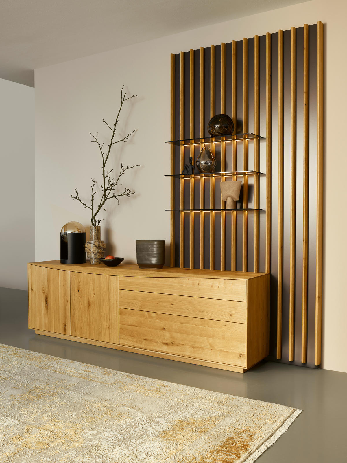 WOHNWAND  in Grau, Eichefarben  276,2/250/46 cm  - Eichefarben/Grau, Design, Holz (276,2/250/46cm) - Anrei