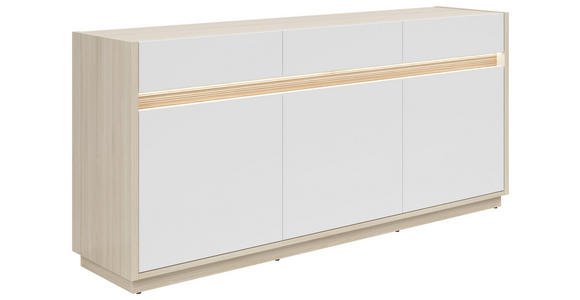 SIDEBOARD Weiß, Eichefarben Beleuchtung, Einlegeböden, Füße  - Eichefarben/Schwarz, KONVENTIONELL, Holzwerkstoff/Kunststoff (173,5/80,8/42cm) - Hom`in