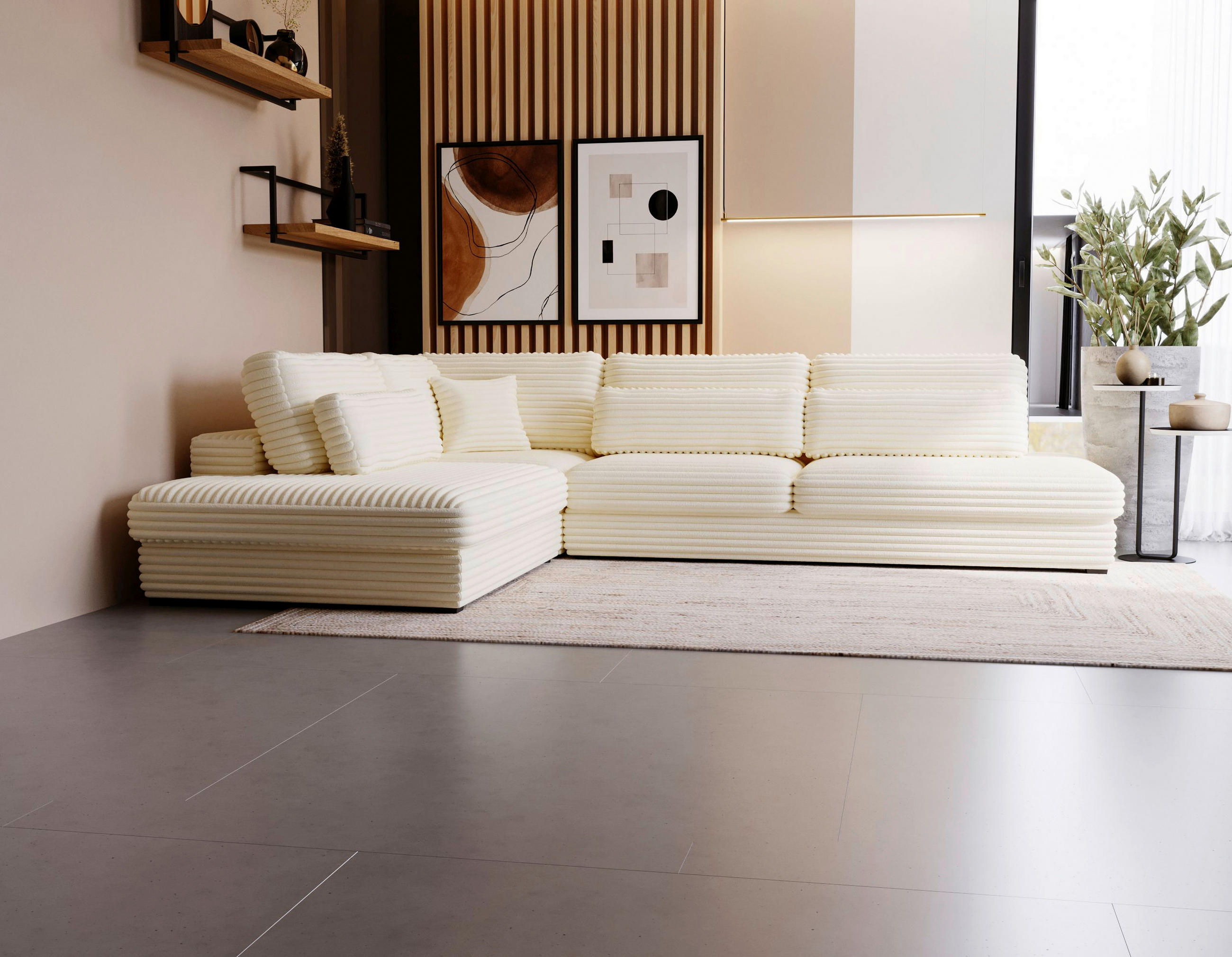 ECKSOFA in Cord, Plüsch Beige  - Beige/Schwarz, Design, Kunststoff/Textil (244/332cm) - Livetastic