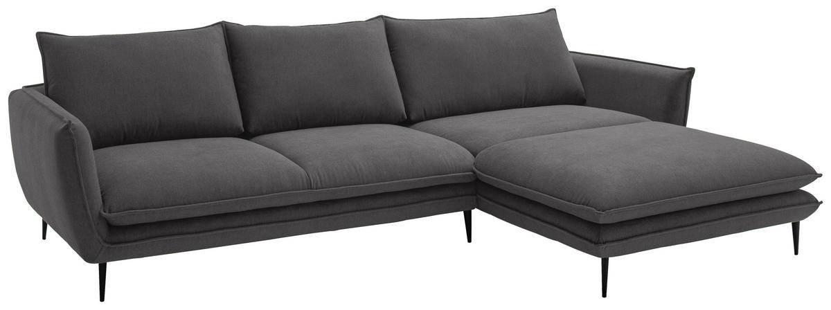 ECKSOFA Taupe Webstoff  - Taupe/Schwarz, KONVENTIONELL, Textil/Metall (304/196cm) - Hom`in