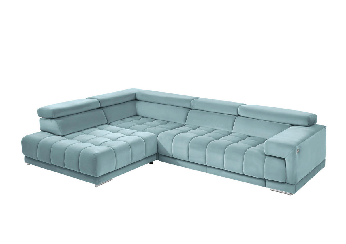 ECKSOFA in Mikrofaser Hellblau  222/326 cm  - Chromfarben/Hellblau, Design, Textil/Metall (222/326cm) - Beldomo Speed