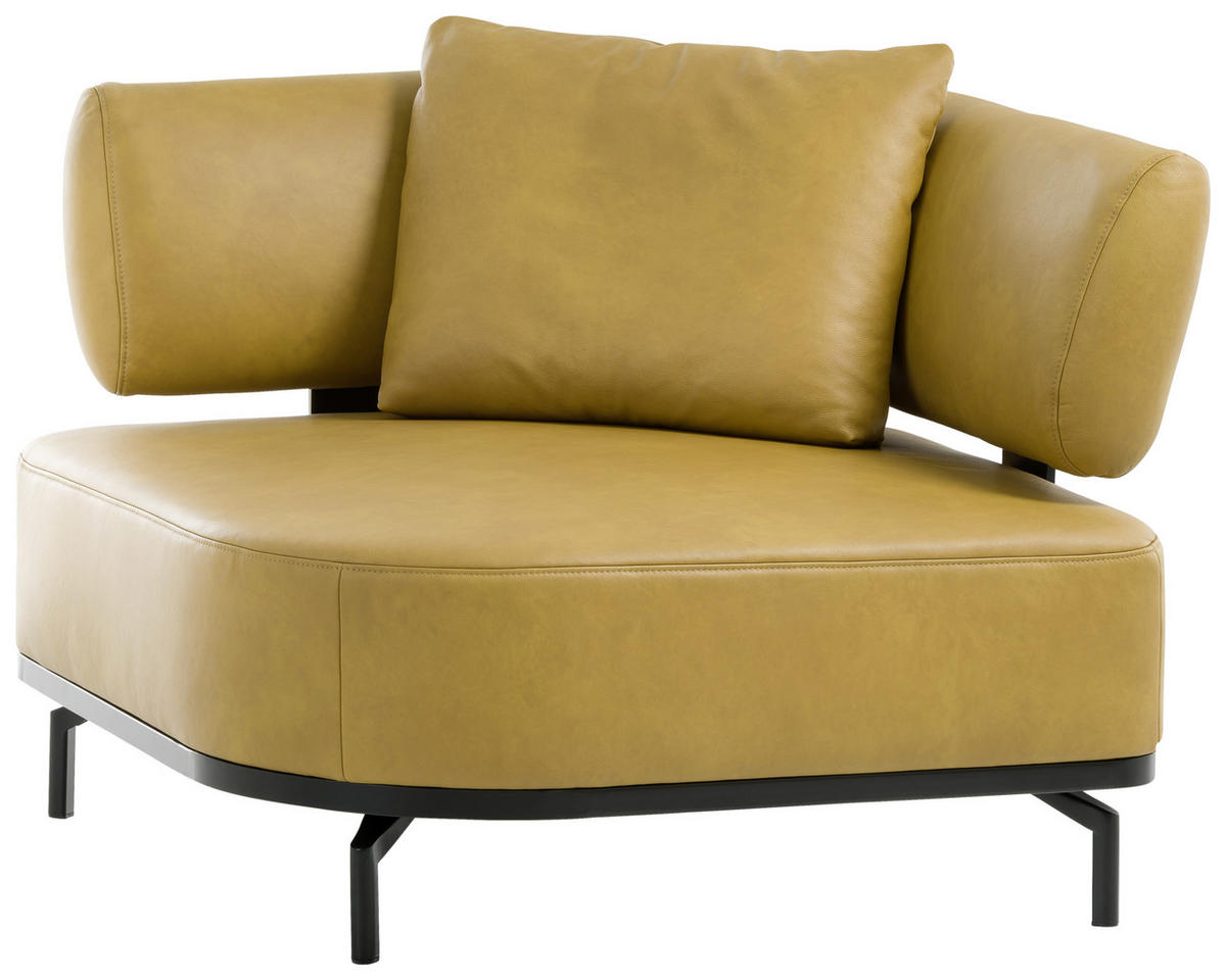 SESSEL in Echtleder Dunkelgelb  - Dunkelgelb/Schwarz, Design, Leder/Metall (98/85/98cm) - Dieter Knoll