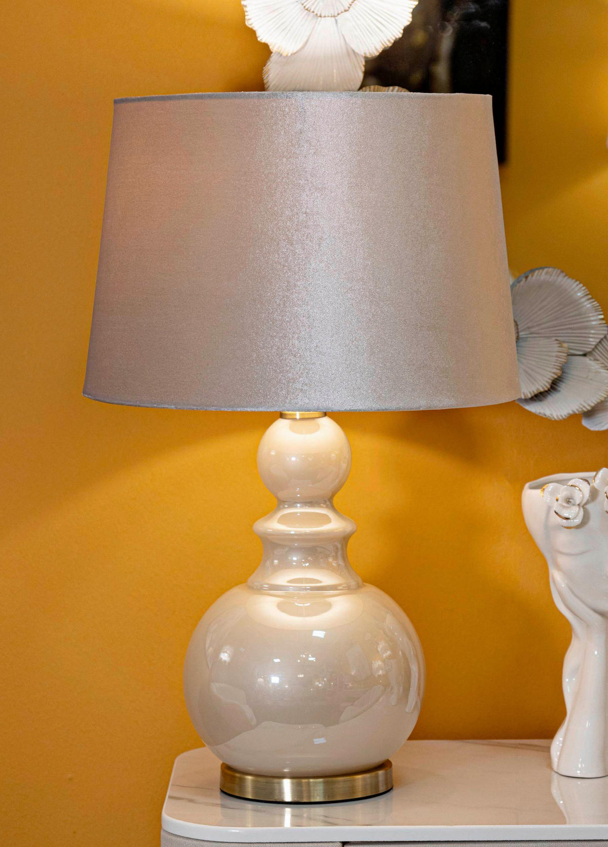 TISCHLEUCHTE   - Perlmutt, Basics, Glas/Textil (37.5/37.5/61cm)