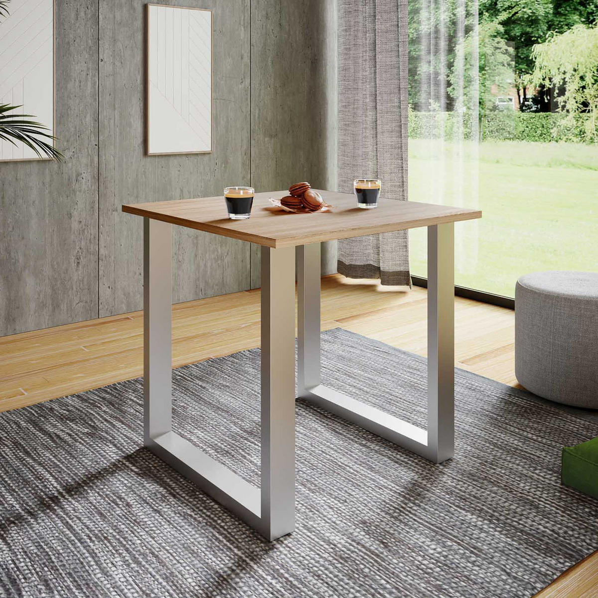 ESSTISCH in Holzwerkstoff   - Silberfarben/Sonoma Eiche, Basics, Holzwerkstoff/Metall (80/50/76cm) - MID.YOU