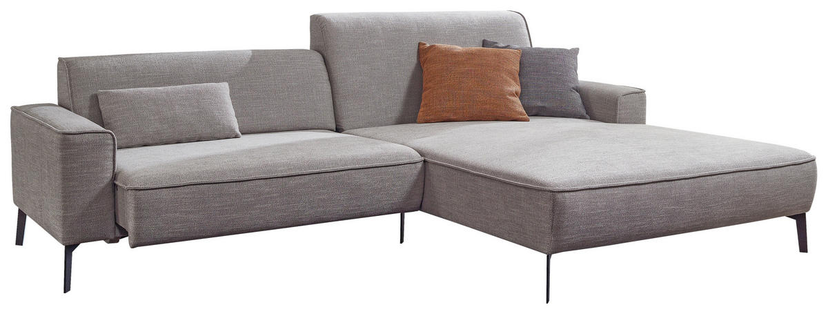 ECKSOFA in Flachgewebe Grau  285/190 cm  - Schwarz/Grau, Design, Textil/Metall (285/190cm) - Johann Jakob