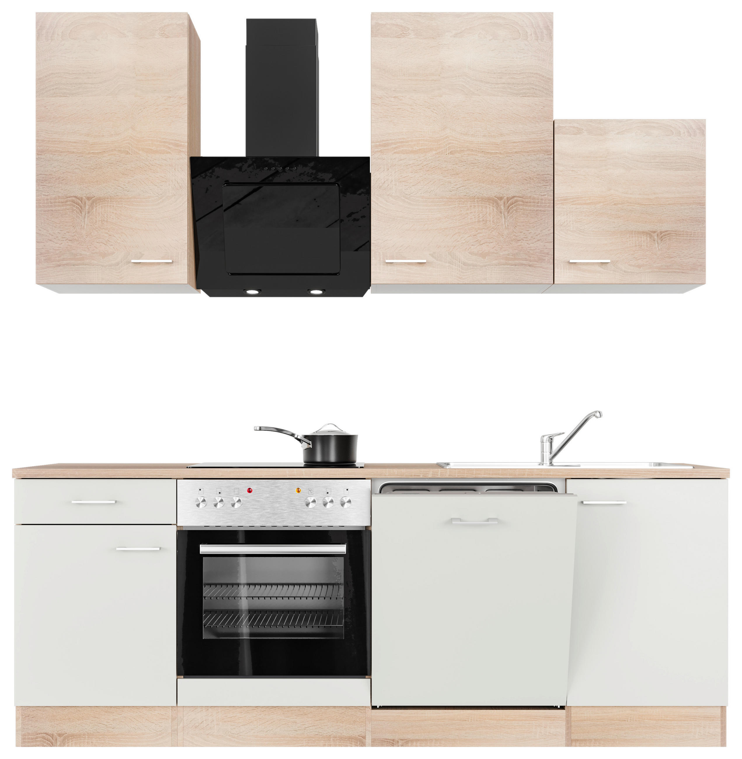 KÜCHENBLOCK 220 cm in Weiß, Sonoma Eiche - Alufarben/Weiß, MODERN, Holzwerkstoff/Kunststoff (220cm) - FlexWell