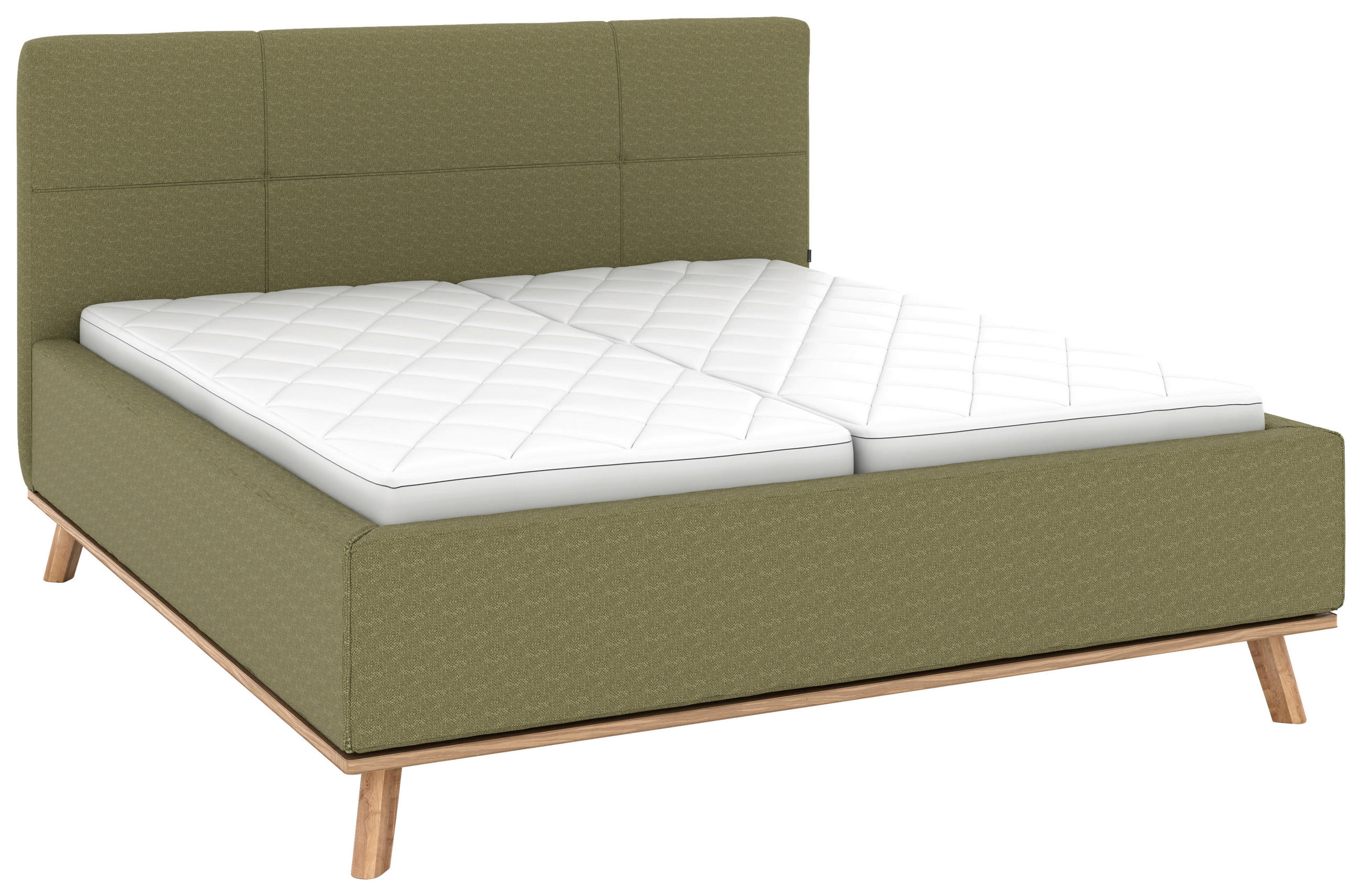 POLSTERBETT 160/200 cm,  in Olivgrün, Matratze, Lattenrost, Bettkasten, H3 + H3 = fest  - Eichefarben/Weiß, Design, Holz/Textil (160/200cm) - Musterring