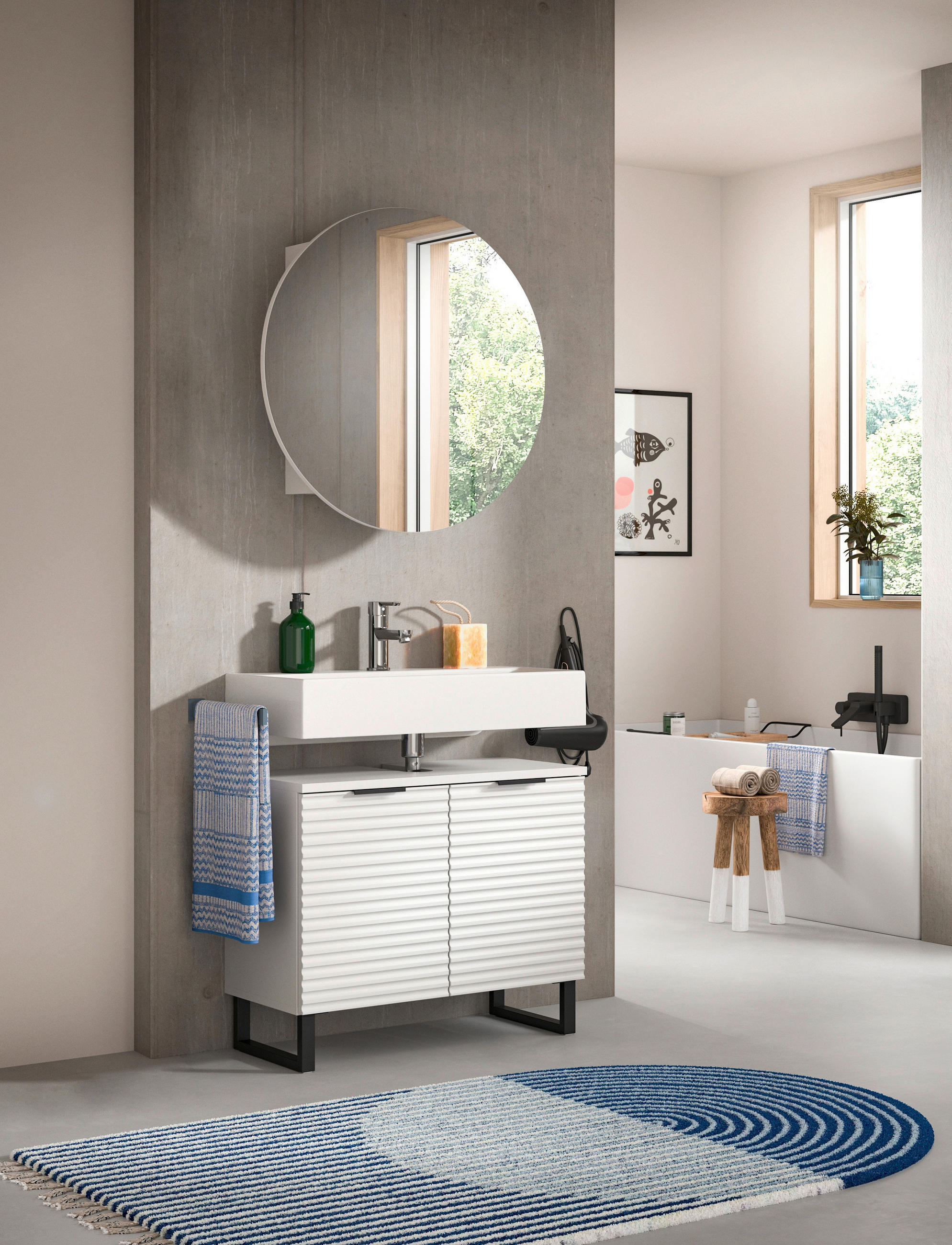 BADEZIMMER 2-teilig  in 70 cm  - Schwarz/Weiß, MODERN, Holzwerkstoff/Metall (70cm) - MID.YOU