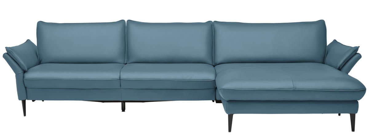 ECKSOFA in Echtleder Hellblau  334/172 cm  - Schwarz/Hellblau, Design, Leder/Metall (334/172cm) - Valdera